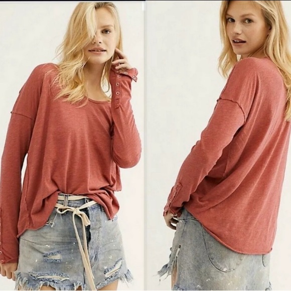 We The Free Top Small Sienna Flor De Mayo Tee Long Sleeve Oversized - Picture 2 of 10